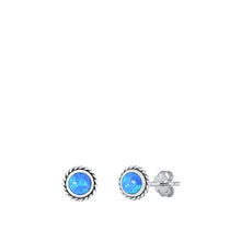Load image into Gallery viewer, Sterling Silver Oxidized Blue Lab Opal Earrings