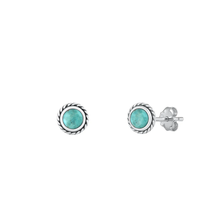 Load image into Gallery viewer, Sterling Silver Oxidized 6.2mm Spiral Cross Genuine Turquoise Stone Earrings