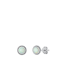 Load image into Gallery viewer, Sterling Silver Oxidized White Lab Opal Earrings
