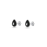 Sterling Silver Rhodium Plated Black Onyx Teardrop Earrings