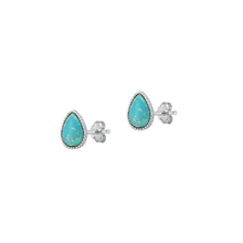 Load image into Gallery viewer, Sterling Silver Rhodium Plated Drop Genuine Turquoise Stone Earrings