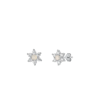 Load image into Gallery viewer, Sterling Silver Rhodium Plated Flower Moonstone Stone Earrings
