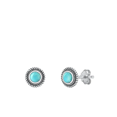 Sterling Silver Oxidized Spiral Cross Genuine Turquoise Stone Earrings