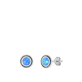 Sterling Silver Oxidized Round 7mm Blue Lab Opal Earrings