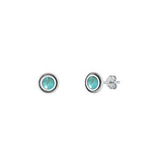 Load image into Gallery viewer, Sterling Silver Oxidized 7mm Round Genuine Turquoise Stone Earrings