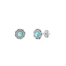 Load image into Gallery viewer, Sterling Silver Oxidized Round Larimar Stone Earrings