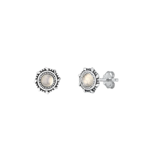 Load image into Gallery viewer, Sterling Silver Oxidized Round Moonstone Stone Earrings