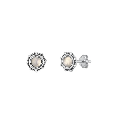 Sterling Silver Oxidized Round Moonstone Stone Earrings