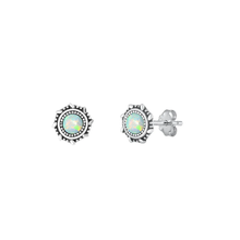 Load image into Gallery viewer, Sterling Silver Rhodium Plated Round White Lab Opal Earrings