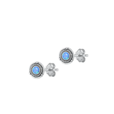 Sterling Silver Oxidized Round Blue Lab Opal Earrings