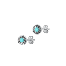 Load image into Gallery viewer, Sterling Silver Oxidized 7.4mm Cross Genuine Turquoise Stone Earrings