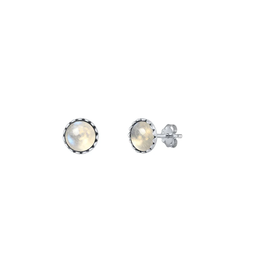 Sterling Silver Oxidized Round Moonstone Earrings