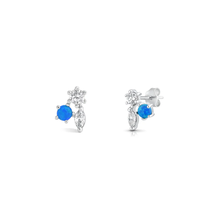Load image into Gallery viewer, Sterling Silver Rhodium Plated Cluster Blue Lab Opal Earrings