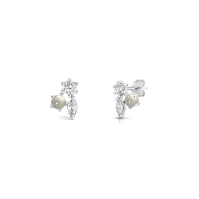 Sterling Silver Rhodium Plated Cluster Moonstone Earrings