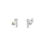 Sterling Silver Rhodium Plated Cluster Moonstone Earrings