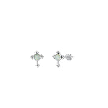 Load image into Gallery viewer, Sterling Silver Oxidized White Lab Opal Cactus Earrings