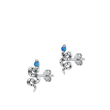 Load image into Gallery viewer, Sterling Silver Rhodium Plated Snake Blue Lab Opal Earrings