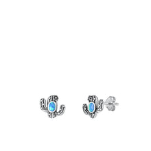Load image into Gallery viewer, Sterling Silver Oxidized Blue Lab Opal Cactus Earrings