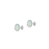 Sterling Silver Rhodium Plated 7.8mm Oval White Lab Opal Earrings