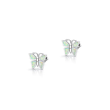 Sterling Silver Oxidized And Polished Butterfly White Lab Opal Earrings