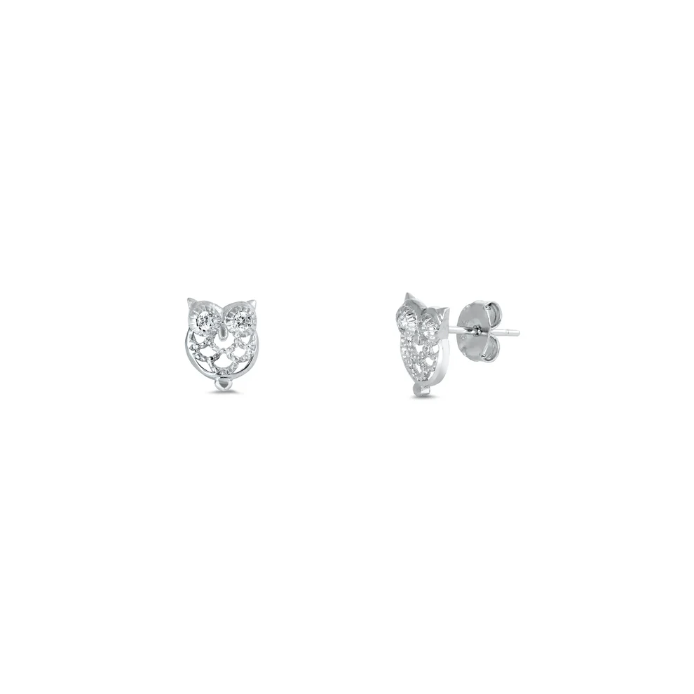 Sterling Silver Owl Clear CZ Earrings