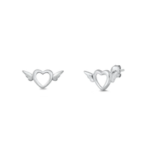 Load image into Gallery viewer, Sterling Silver Heart And Wings Stud Earrings