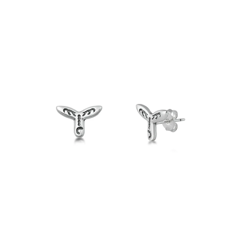 Sterling Silver Oxidized 8mm Whale Tail Stud Earrings