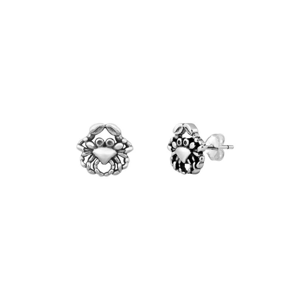 Sterling Silver Oxidized Crab Stud Earrings