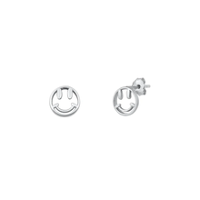 Load image into Gallery viewer, Sterling Silver Rhodium Plated Happy Face Stud Earrings