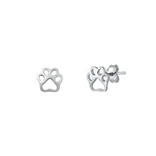 Load image into Gallery viewer, Sterling Silver Rhodium Plated Paw Print Stud Earrings