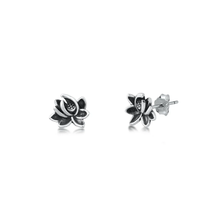 Load image into Gallery viewer, Sterling Silver Oxidized Lotus Stud Earrings
