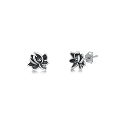 Sterling Silver Oxidized Lotus Stud Earrings