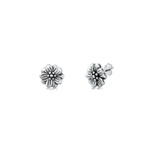 Load image into Gallery viewer, Sterling Silver Oxidized Flower Stud Earrings