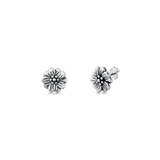 Sterling Silver Oxidized Flower Stud Earrings