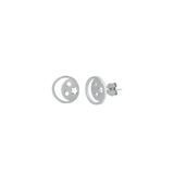 Sterling Silver Rhodium Plated Crescent Moon And Stars Stud Earrings
