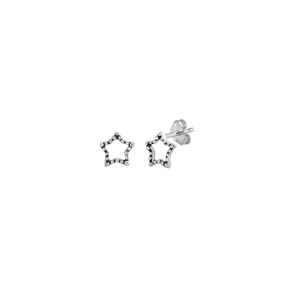 Sterling Silver Oxidized Star Stud Earrings