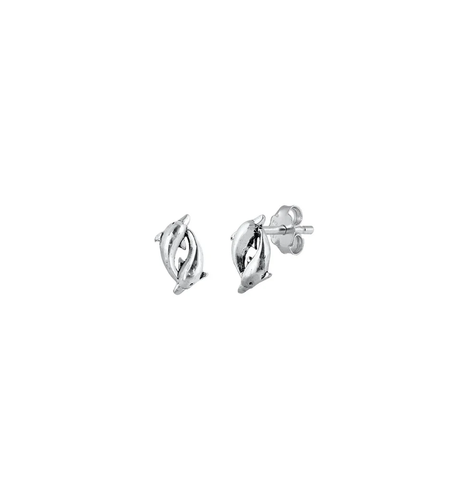 Sterling Silver Oxidized Dolphins Stud Earrings