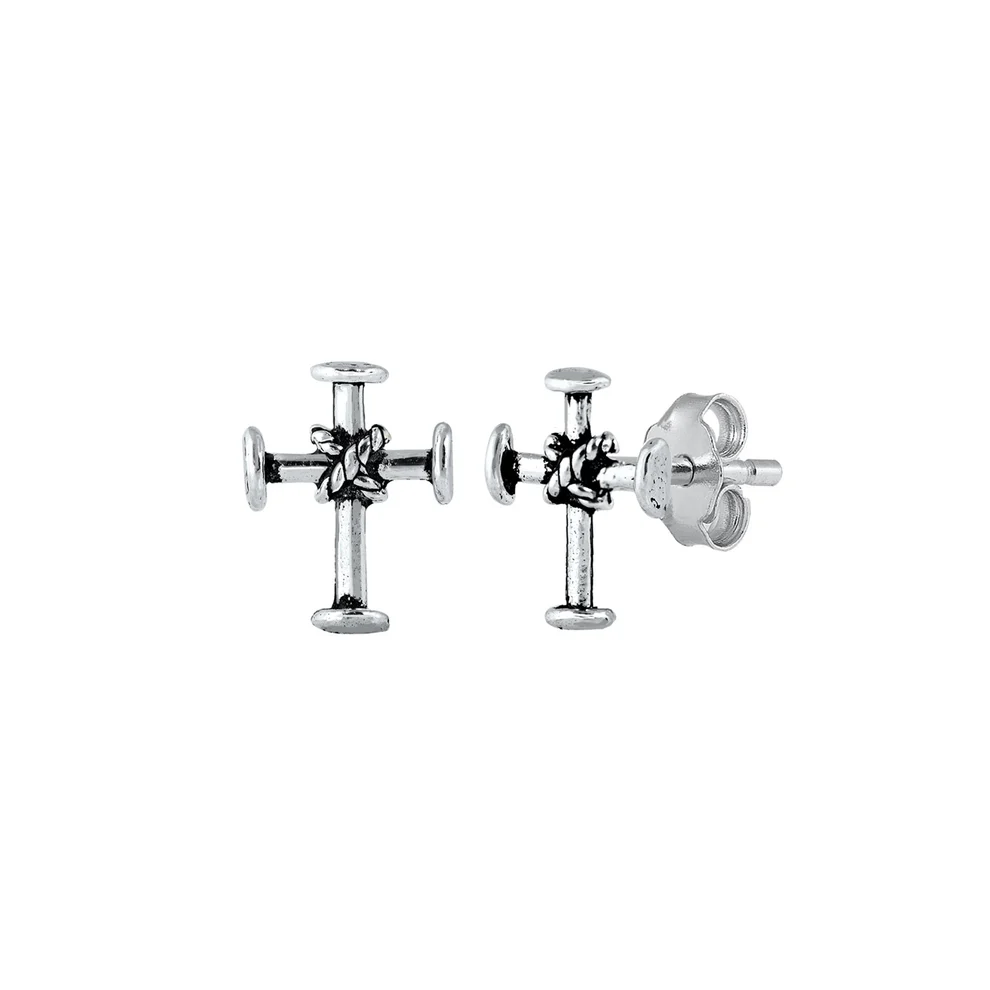 Sterling Silver Oxidized Cross Stud Earrings