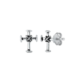 Sterling Silver Oxidized Cross Stud Earrings