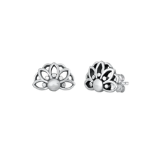 Load image into Gallery viewer, Sterling Silver Oxidized Half Flower Stud Earrings