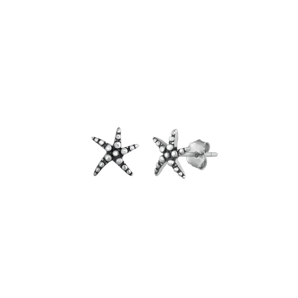 Sterling Silver Oxidized Starfish Stud Earrings