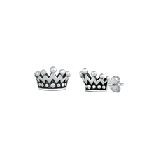 Load image into Gallery viewer, Sterling Silver Oxidized Crown Stud Earrings