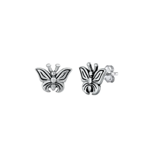 Load image into Gallery viewer, Sterling Silver Oxidized 8mm Butterfly Stud Earrings