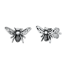Load image into Gallery viewer, Sterling Silver Oxidized Bee Stud Earrings