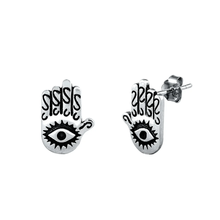 Load image into Gallery viewer, Sterling Silver Oxidized Hamsa Stud Earrings