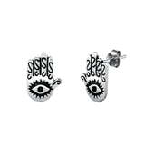 Sterling Silver Oxidized Hamsa Stud Earrings