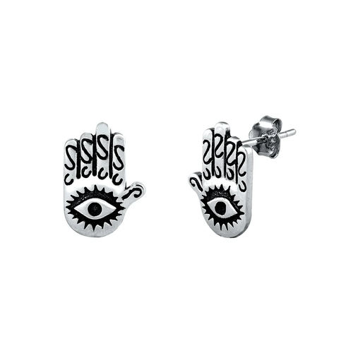 Sterling Silver Oxidized Hamsa Stud Earrings
