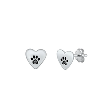 Load image into Gallery viewer, Sterling Silver Oxidized Paw And Heart Stud Earrings