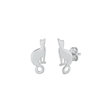 Load image into Gallery viewer, Sterling Silver Rhodium Plated Cat Stud Earrings