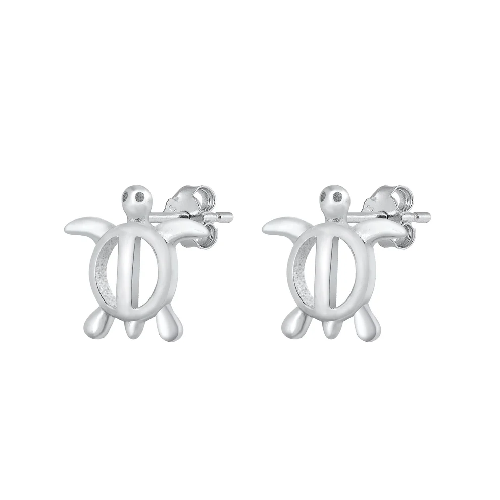 Sterling Silver Rhodium Plated Turtle Stud Earrings